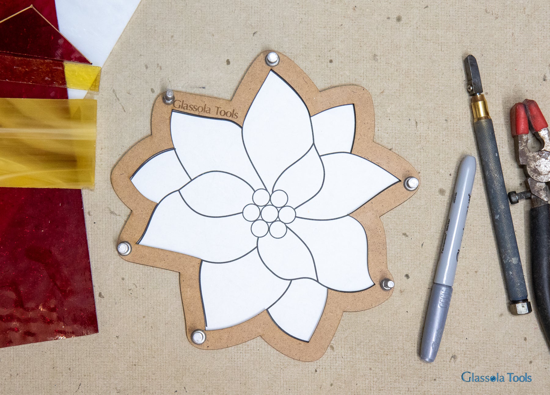 Glassola Tools Christmas Poinsettia Stained Glass Layout Frame