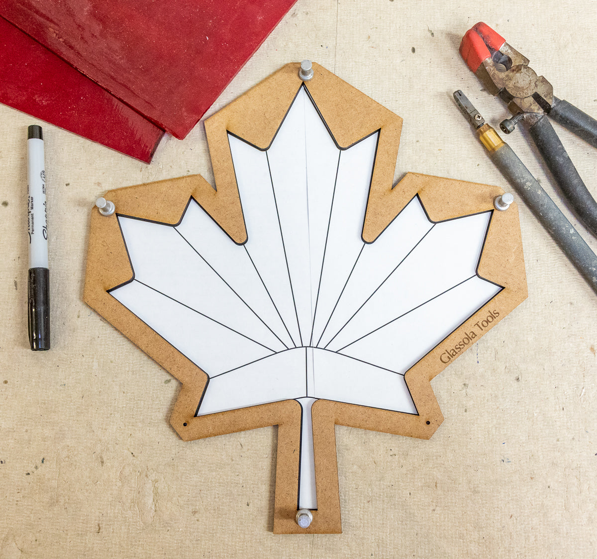 Glassola Tools Canadian Maple Leaf Layout Frame, with Sample Pattern