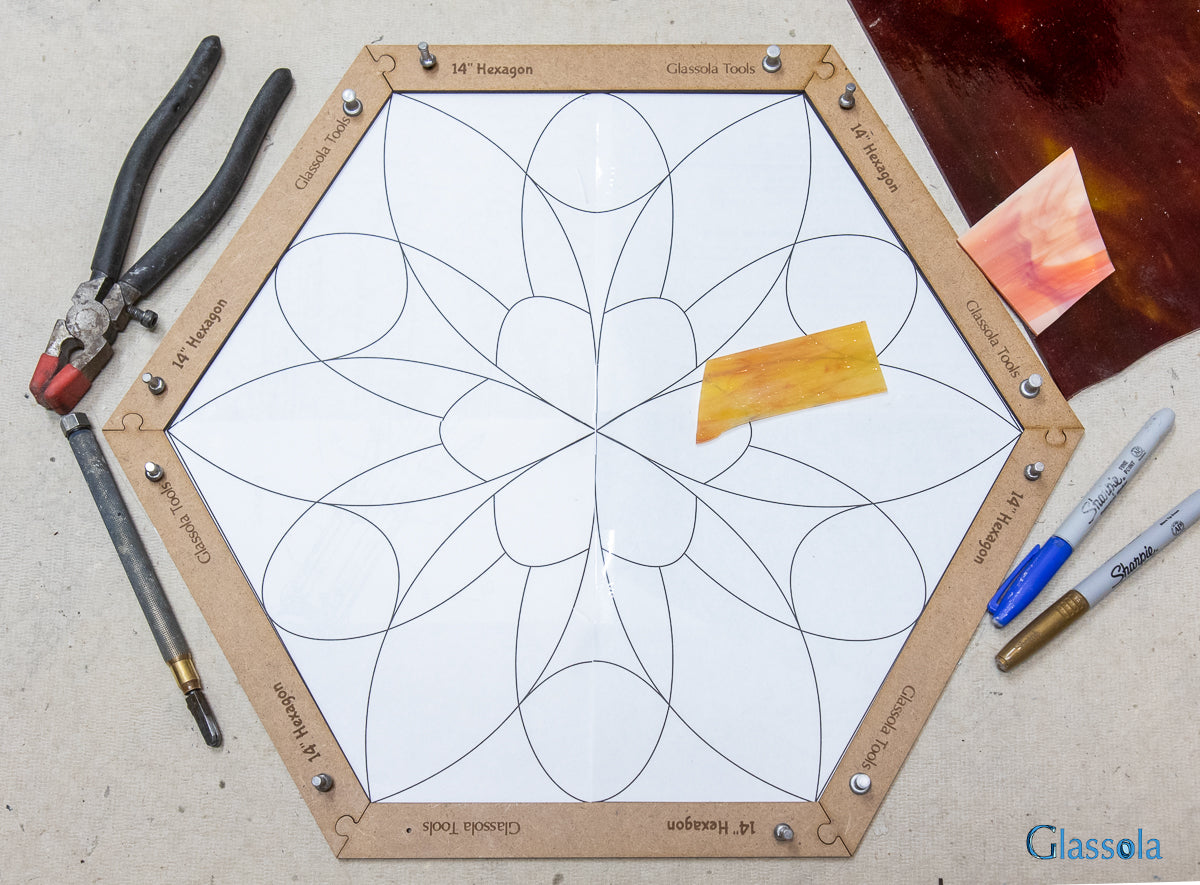 Glassola Tools Large Hexagon Layout Frame, with Sample Pattern