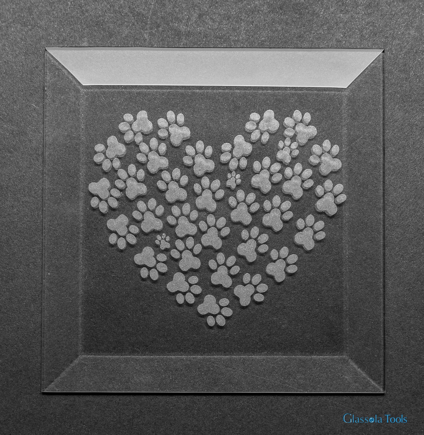 Engraved Bevel - Paw Print Heart