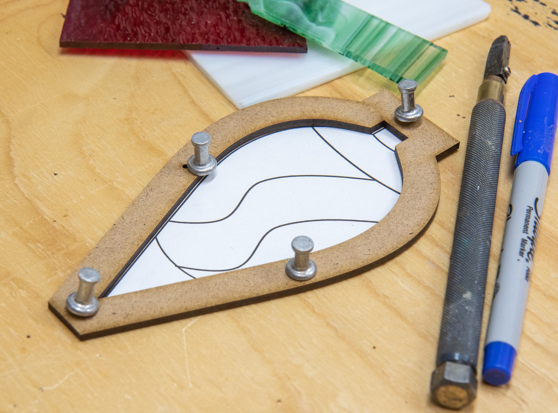 Glassola Tools Teardrop Ornament Layout Frame, with Sample Pattern
